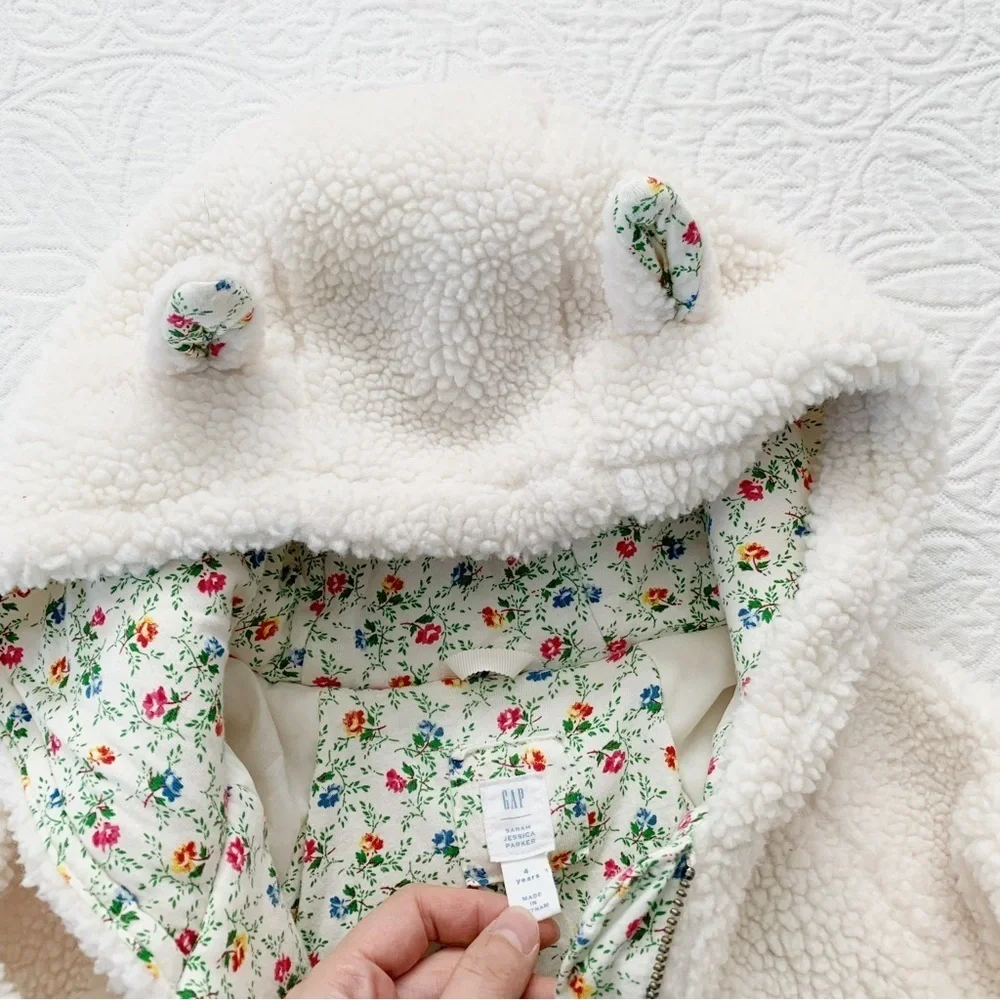 Gap x Sarah Jessica Parker Hooded Fleece Bunny‎ Bomber Jacket, Ivory Pearl